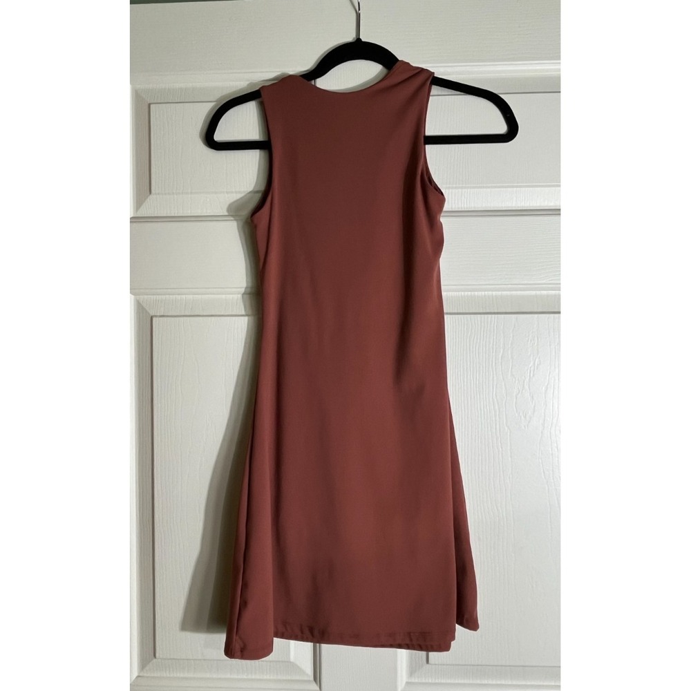 QINSEN Square Neck Brown Mini Dress Women's Size 4 Sleeveless Stretch Activewear - Picture 4 of 14
